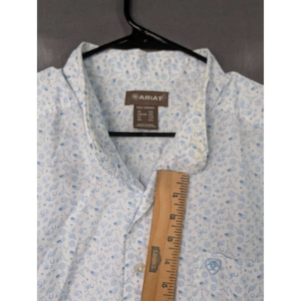 Ariat Mens Jameson Classic Fit Short Sleeve Shirt Blue White Western XXL